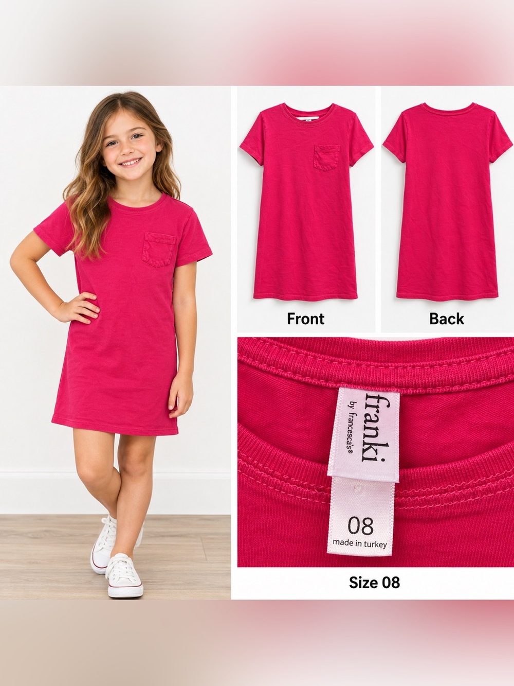 Franki by Francesca’s Girls Hot Pink T-Shirt Dress Size 8